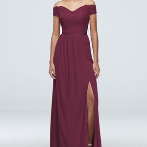 Off-the-Shoulder Lace Mesh Bridesmaid Dress F19950